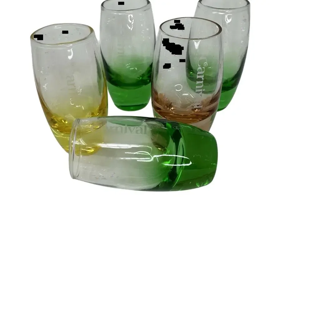 6 Carnival Cruise Multicolor 3.5” Shot Glasses - Yellow Green Peach/Amber